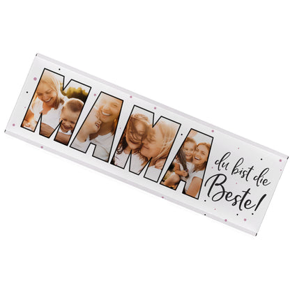 Freigestellte Schokoladentafel für Mama mit Foto-Design und Schriftzug „Du bist die Beste!“