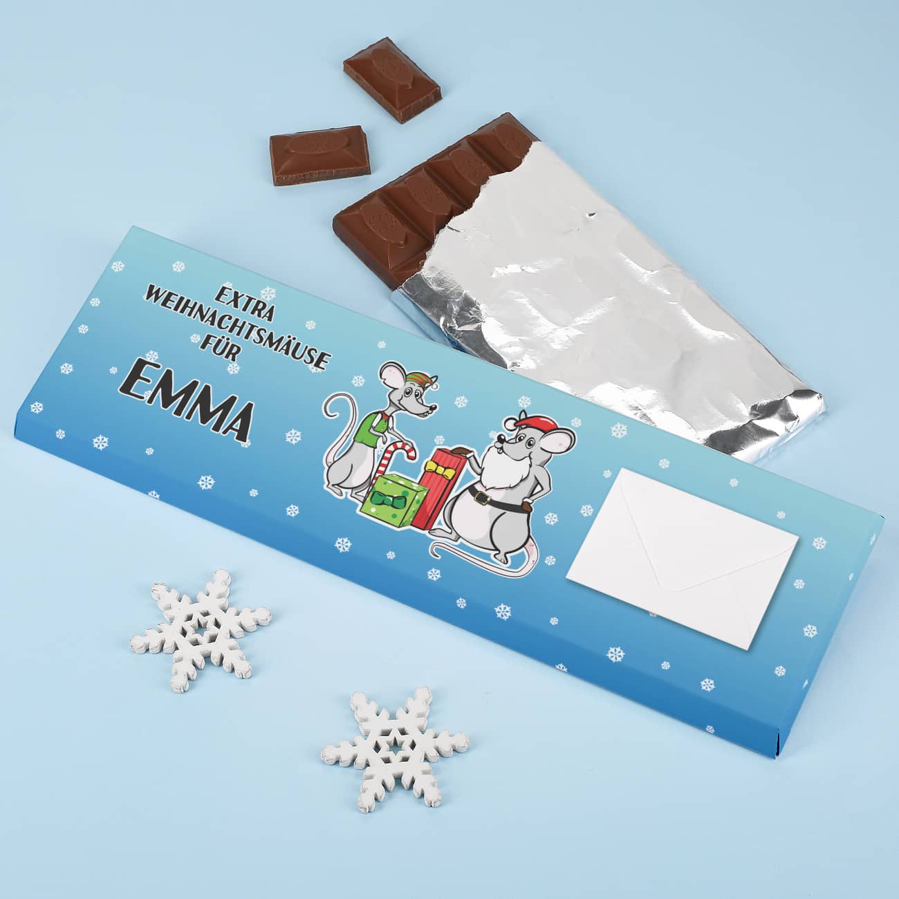 300g Vollmilchschokolade mit Briefumschlag als persönliches Geldgeschenk zu Weihnachten