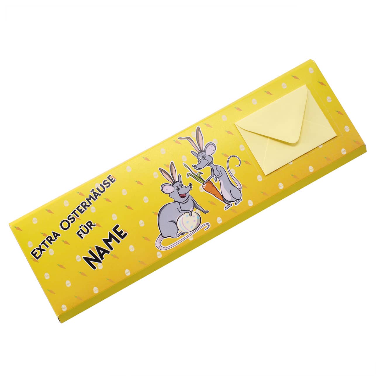 Osterschokolade mit lustigen Ostermäusen und Geldumschlag
