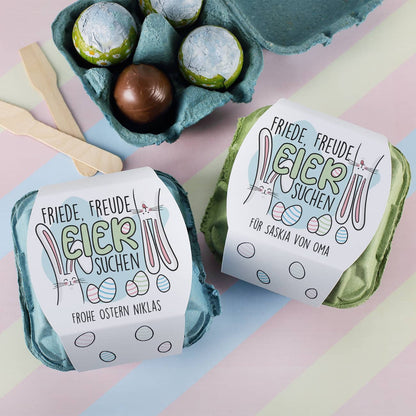 Friede, Freude, Eier suchen - gefüllte Schokoeier im personalisierten Karton