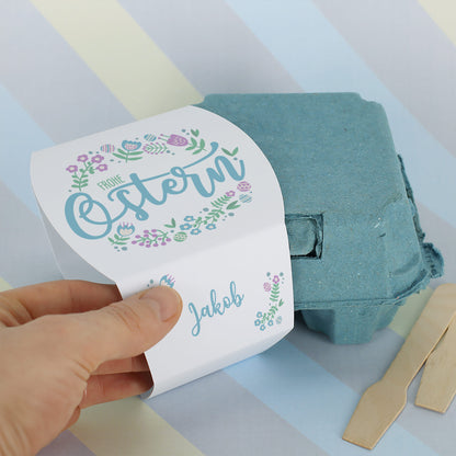 Schokoeier im Eierkarton "Frohe Ostern" personalisiert mit Wunschname