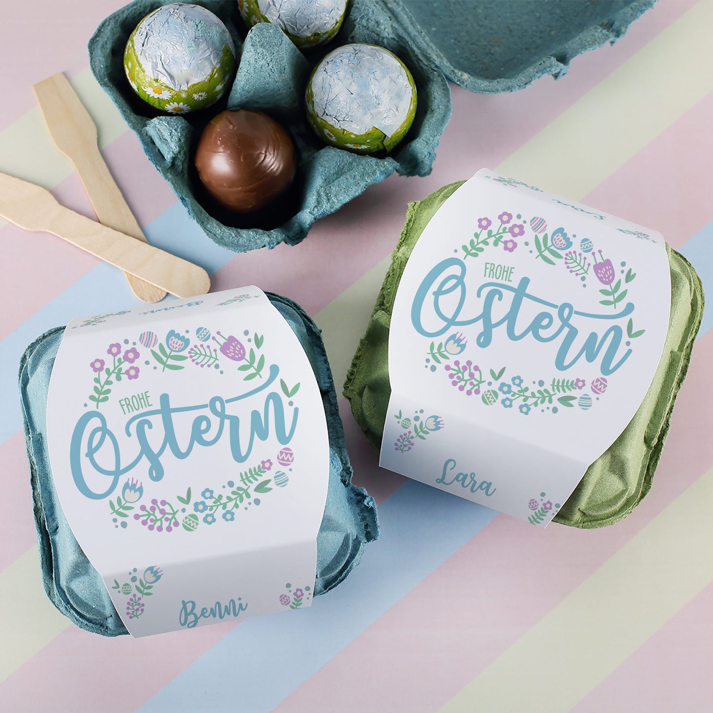 Schokoeier im Eierkarton "Frohe Ostern" personalisiert mit Wunschname