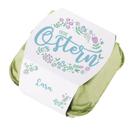 Schokoeier im Eierkarton "Frohe Ostern" personalisiert mit Wunschname