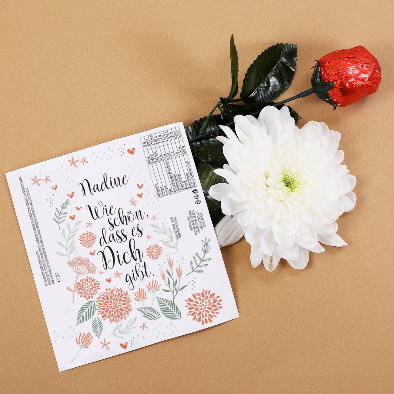 Wie schön, dass es Dich gibt! - Schokorose mit Name