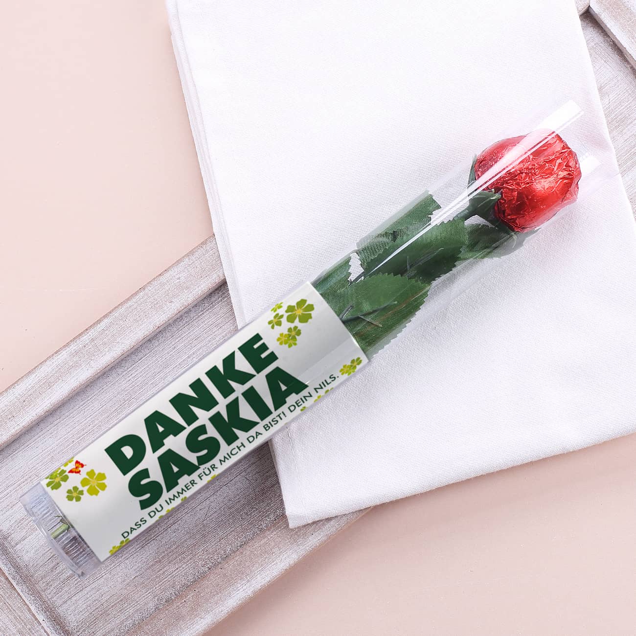 Danke - Schokorose mit Name und Wunschtext personalisiert