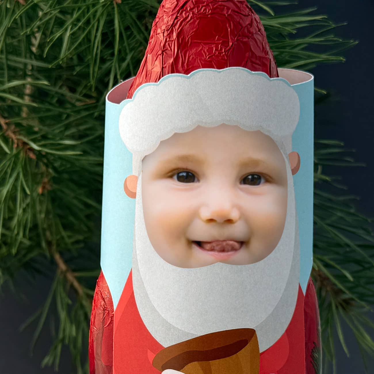 Schokoladen-Weihnachtsmann mit Ihrem Gesicht - Detail