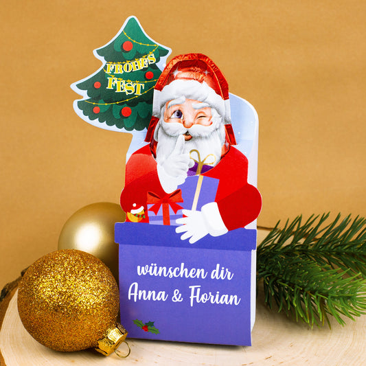 Milka Weihnachtsmann mit personalisierter Geschenkverpackung mit Ihrem Wunschtext - Frohes Fest