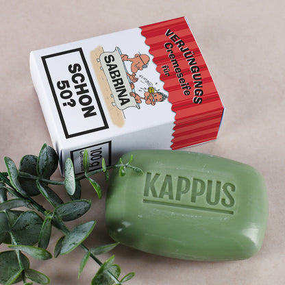 Spaßgeschenk Verjüngungsseife mit Name & Text personalisiert