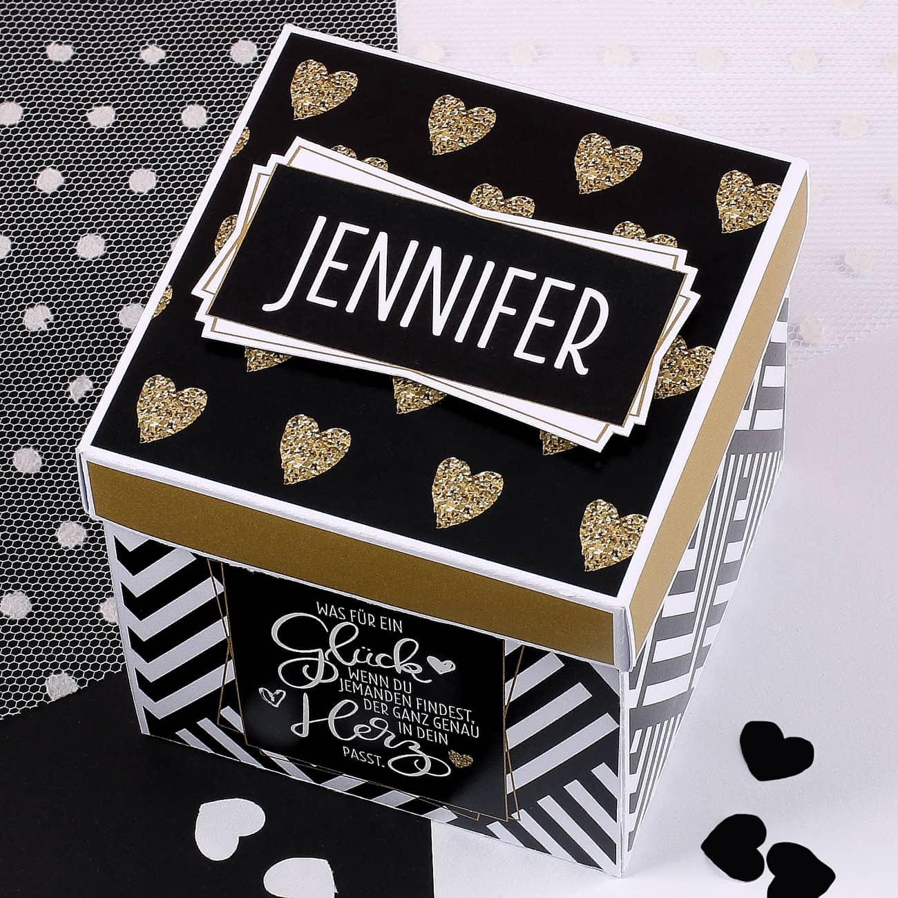 Überraschungsbox "Was für ein Glück" mit Ihrem Wunschnamen