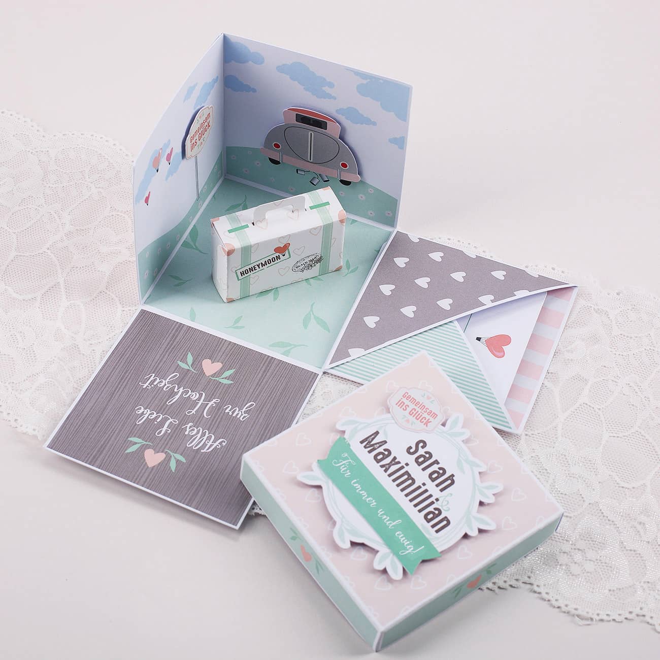 Überraschungsbox zur Hochzeit für Geldgeschenk, Gutscheine und Glückwünsche