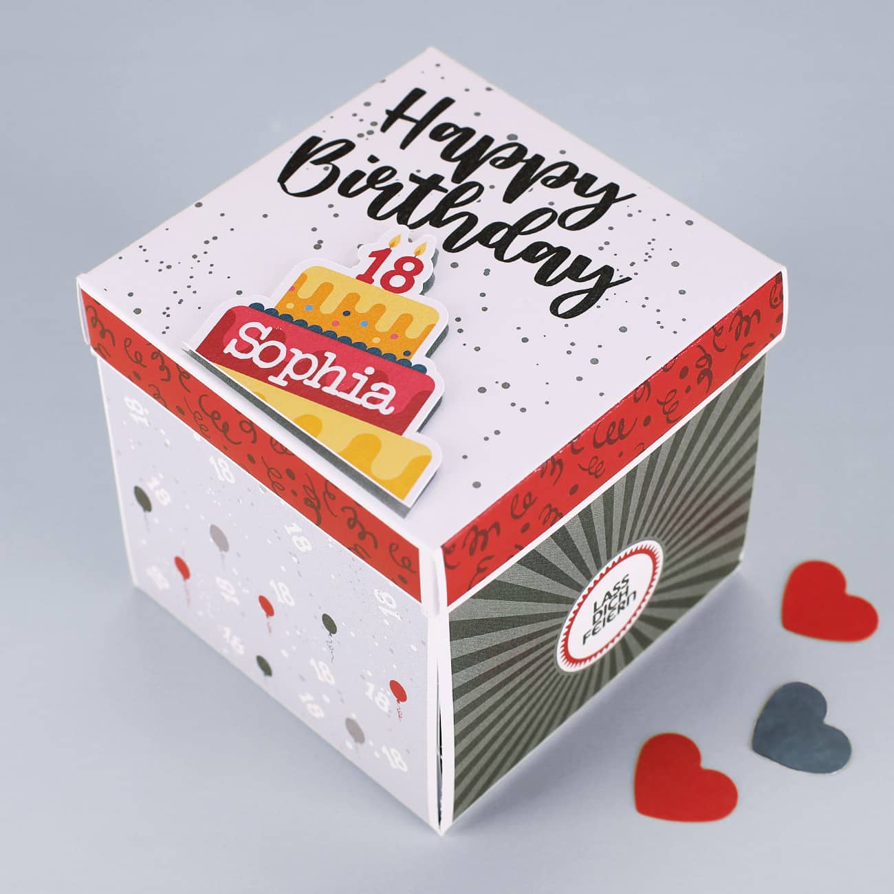 Explosionsbox mit Name zum 18. Geburtstag