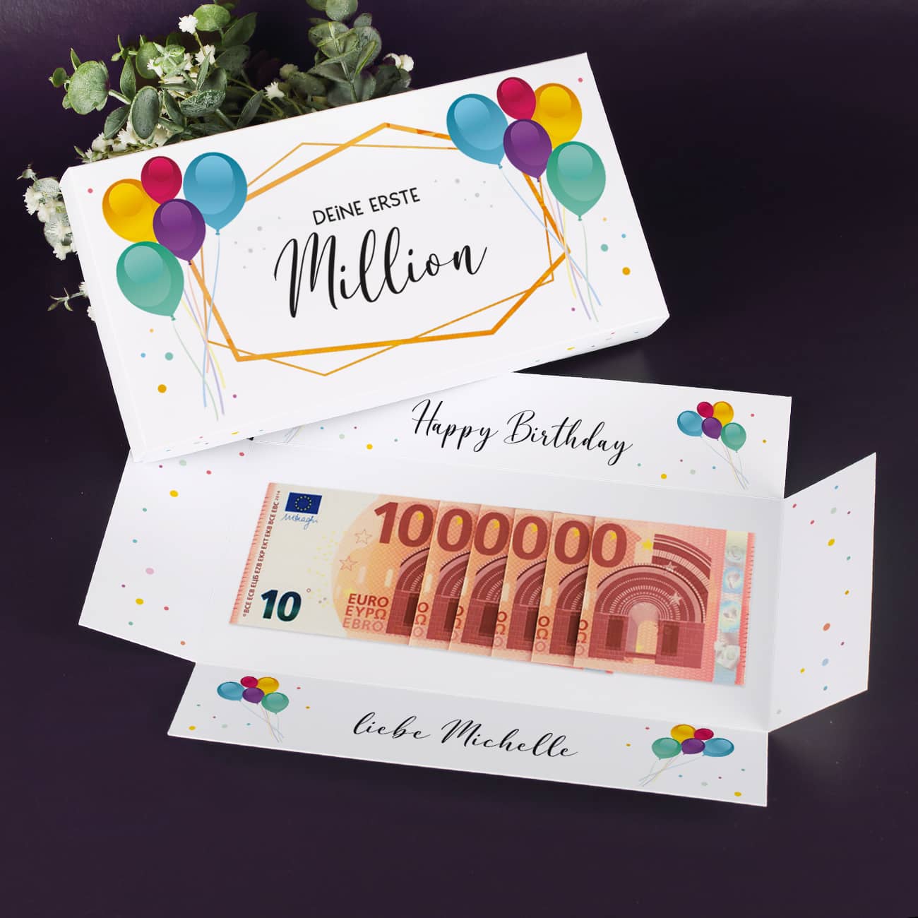 Erste Million - persönlich bedruckte Überraschungsbox für Geldgeschenke