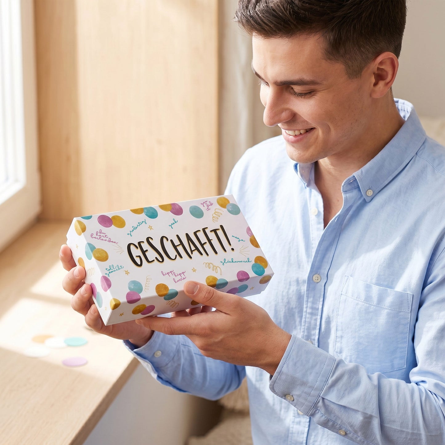 Geschafft! - Überraschungsbox für Geldgeschenke zum Bachelor oder Master