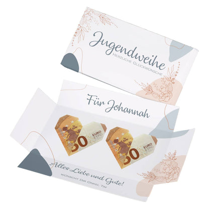 Geschenkbox mit organischen Formen und Blüten im Line Art Stil