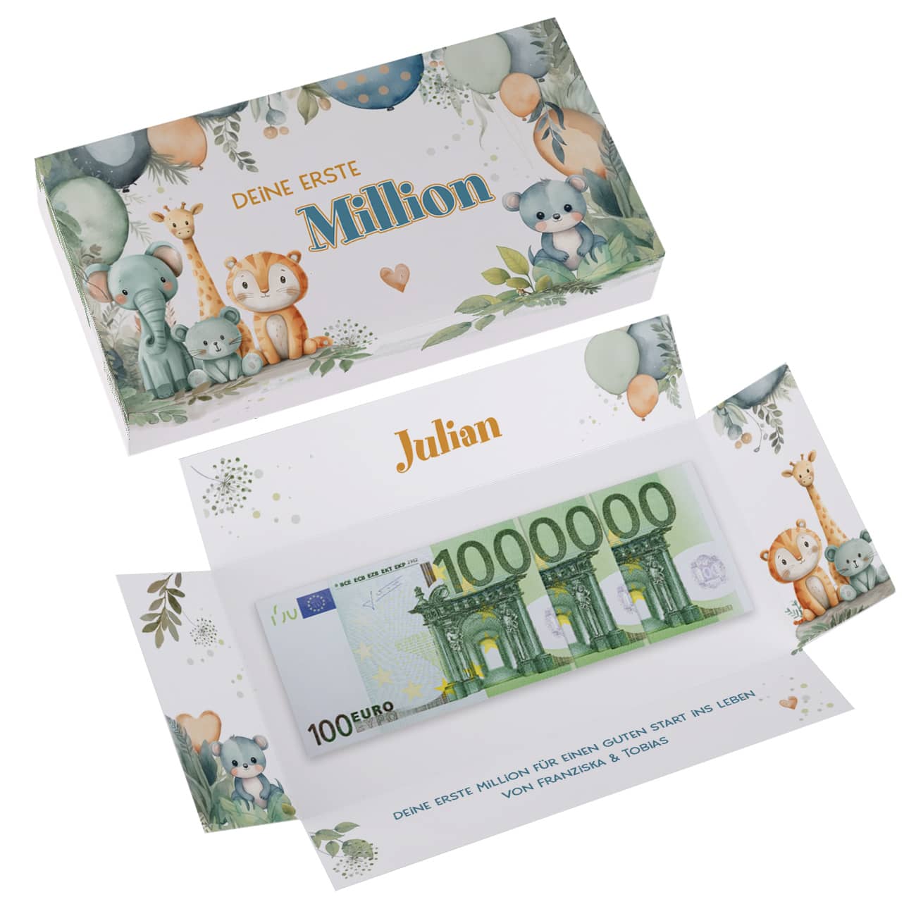 Deine erste Million - Überraschungsbox für Geldgeschenke zu Geburt, Taufe, Geburtstag