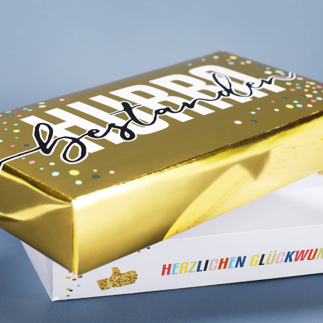 HURRA bestanden! - Goldbox für Geldgeschenke zum abgeschlossenen Studium