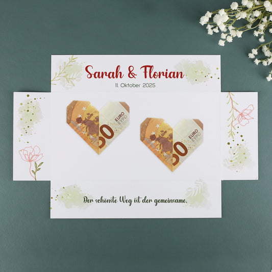 Geldgeschenk zur Hochzeit - persönliche Geschenkbox mit Goldfolie veredelt