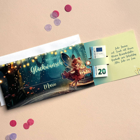 Geldgeschenk-Karte magische Glückwünsche zum Geburtstag