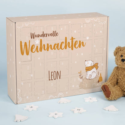 Adventskalender Wundervolle Weihnachten mit niedlichem Eisbär Motiv und Wunschtext bedruckt