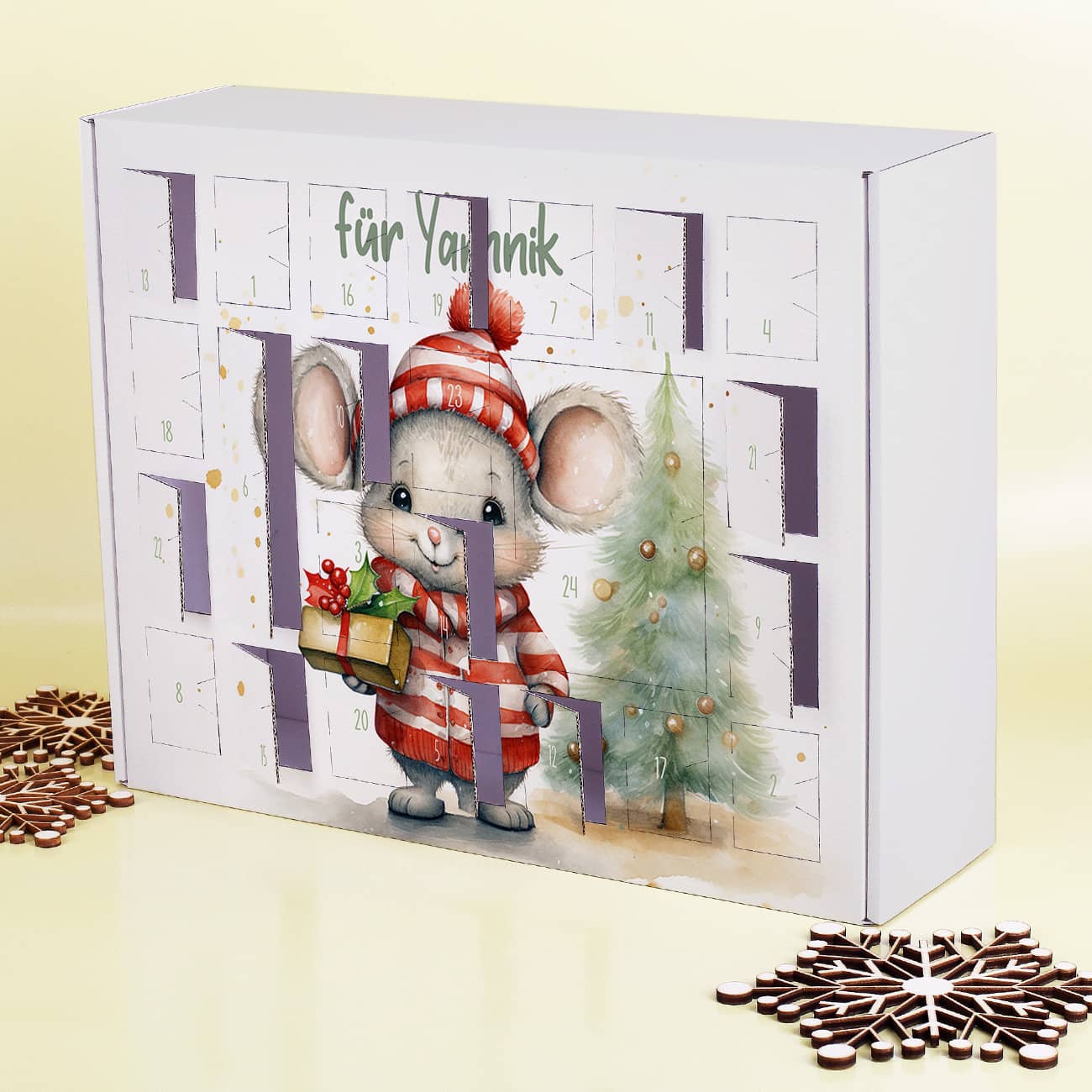 DIY Adventskalender zum selber Füllen mit Maus als Motiv