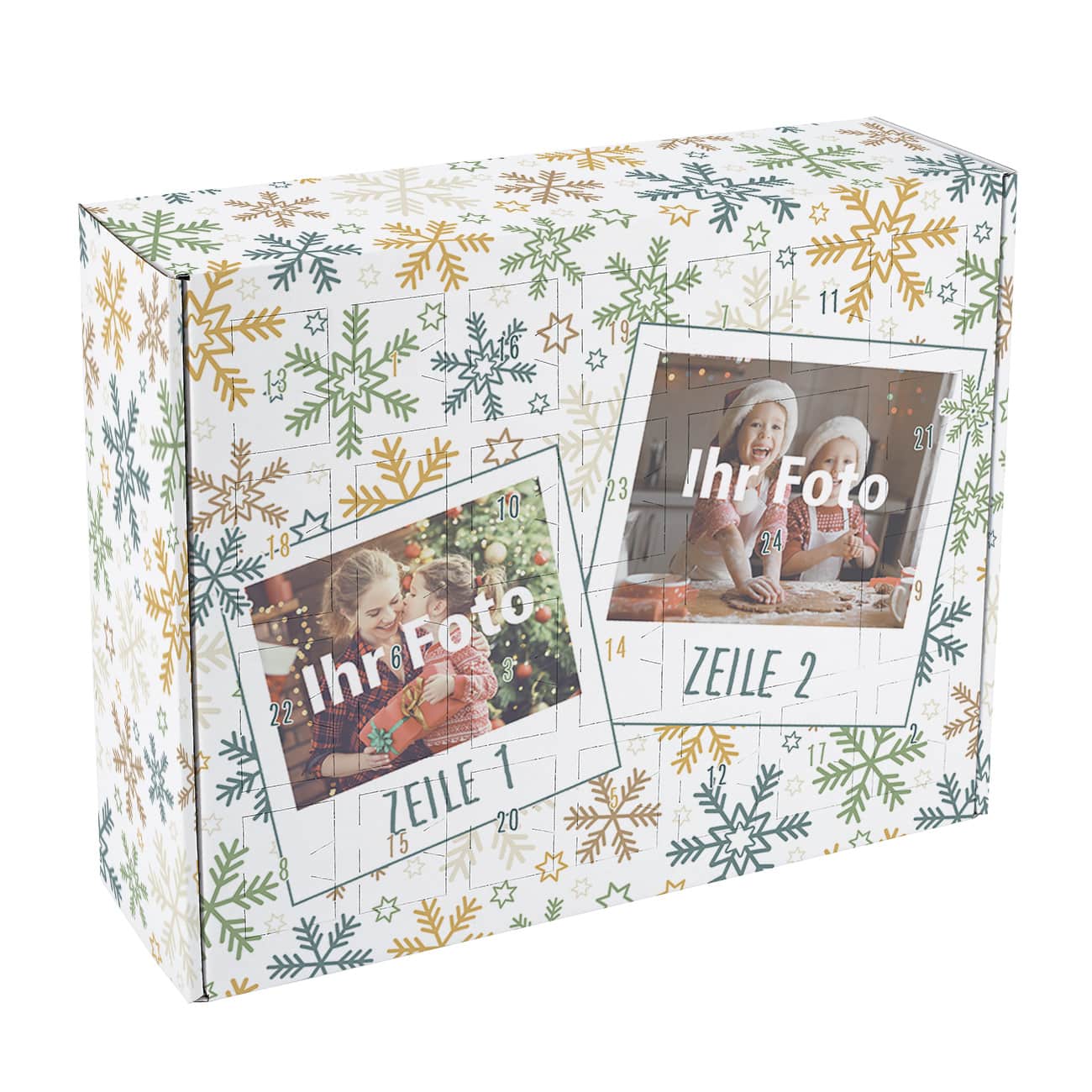 Adventskalender zum Befüllen mit zwei Fotos und Ihren Wunschtexten