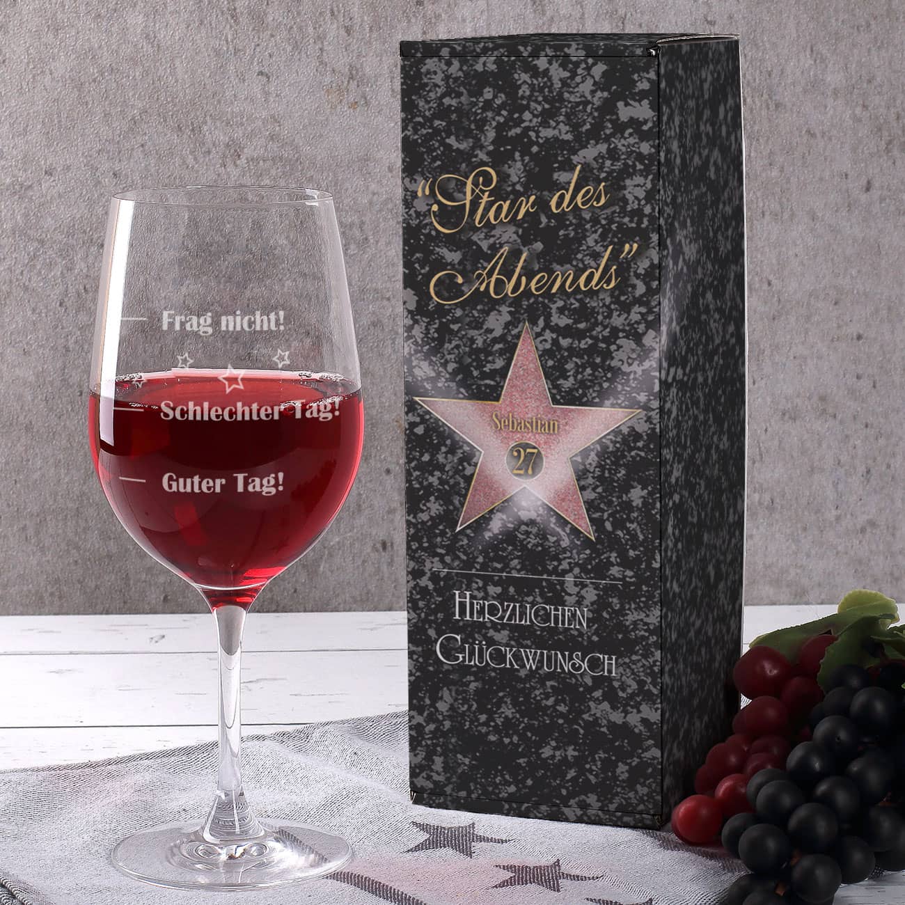 Stimmungsglas mit Star des Abends Geschenkbox