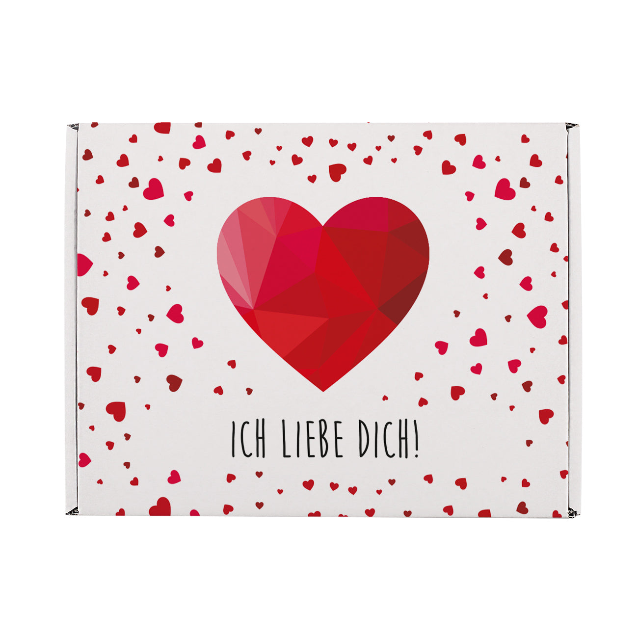Geschenkverpackung mit Polygonherz und einem Text Ihrer Wahl