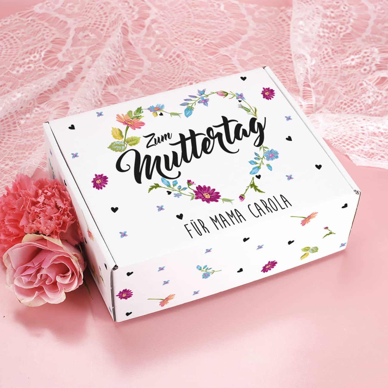 Bedruckte Geschenkverpackung für Mama zum Muttertag mit Wunschtext