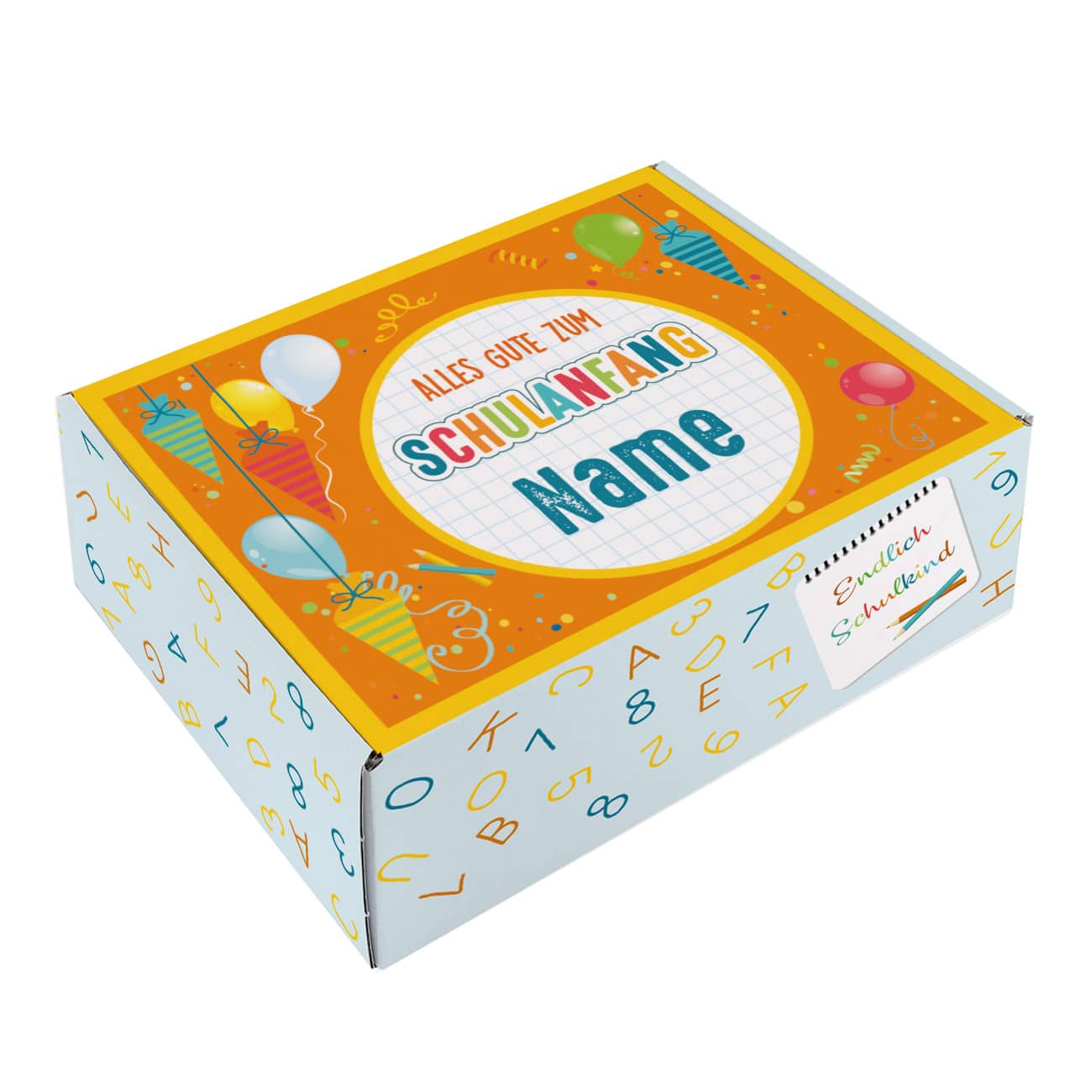 Alles Gute zum Schulanfang - Geschenkbox mit Name