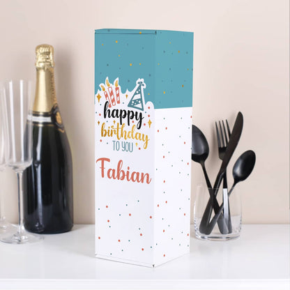 Flaschenverpackung zum Geburtstag mit einem Namen Ihrer Wahl veredelt