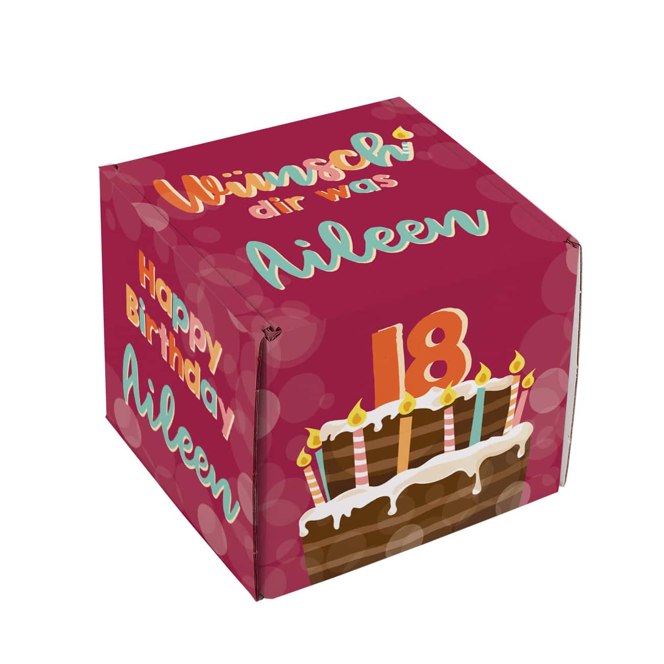 Wünsch' dir was - Geschenkverpackung mit Geburtstagstorte, Name und großen Alter