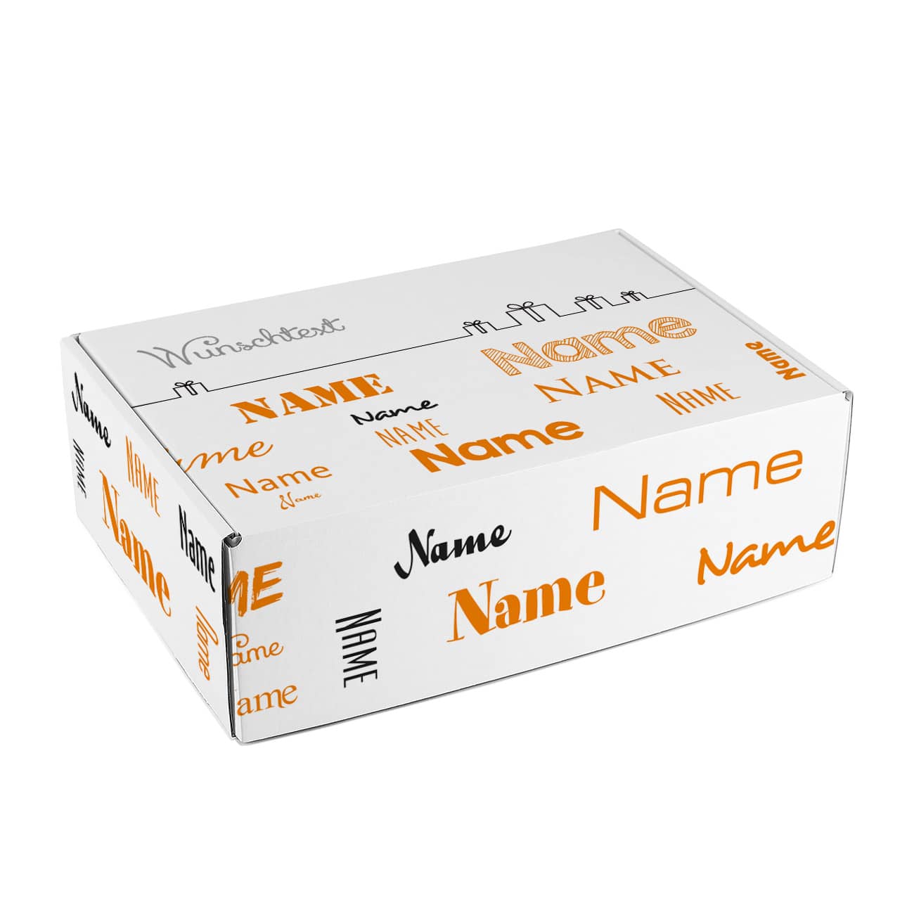 Geschenkverpackung mit Wunschtext und Name 