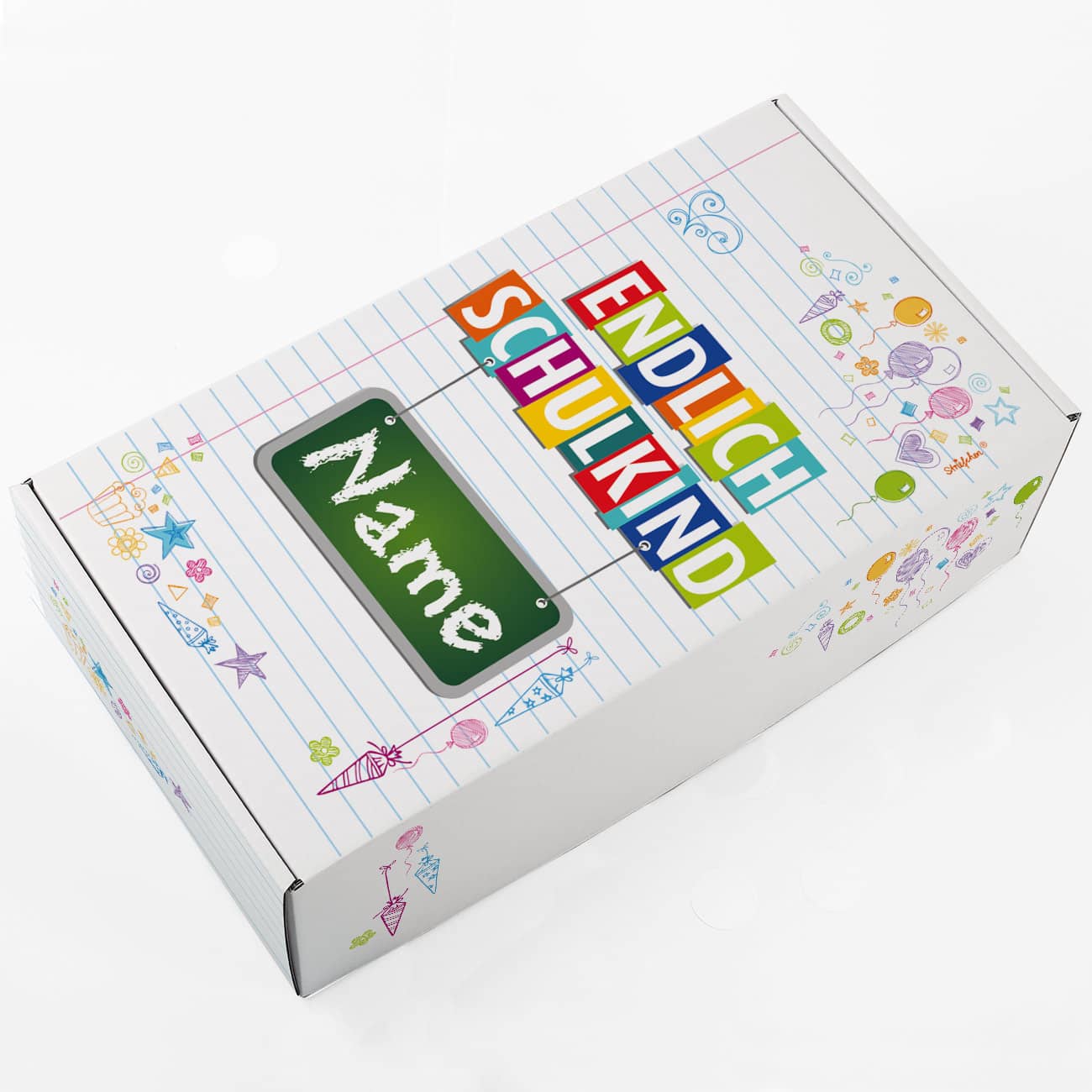 Geschenkkarton mit Name zur Einschulung - Endlich Schulkind
