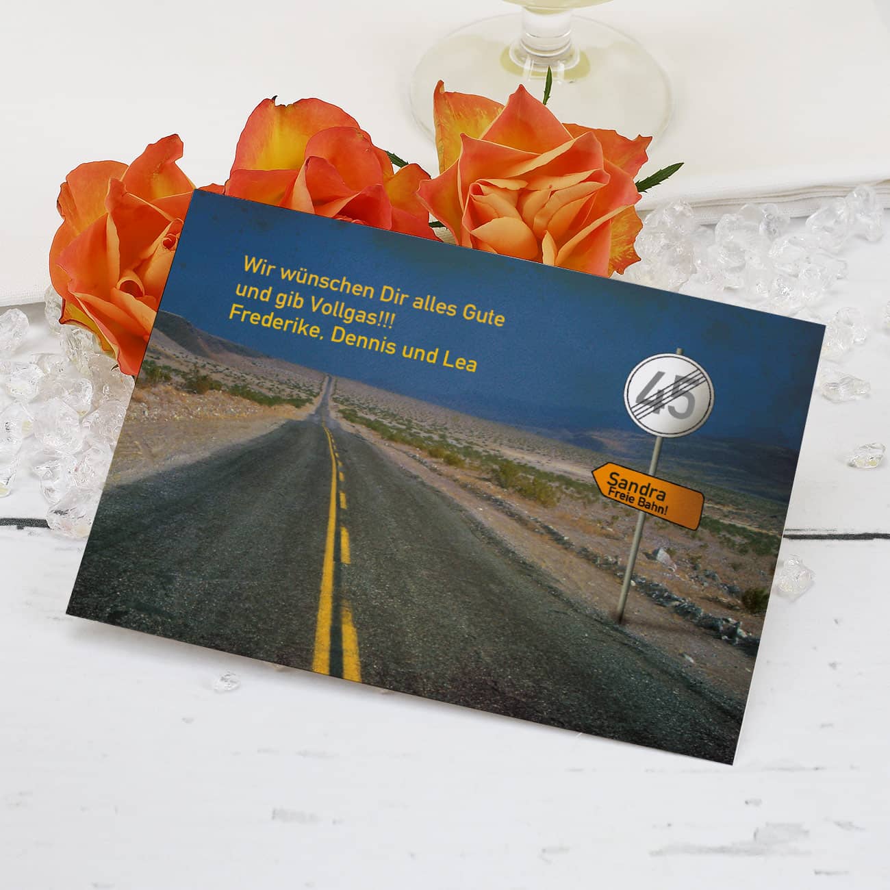 Postkarte zum Geburtstag mit Name, Alter und Absender
