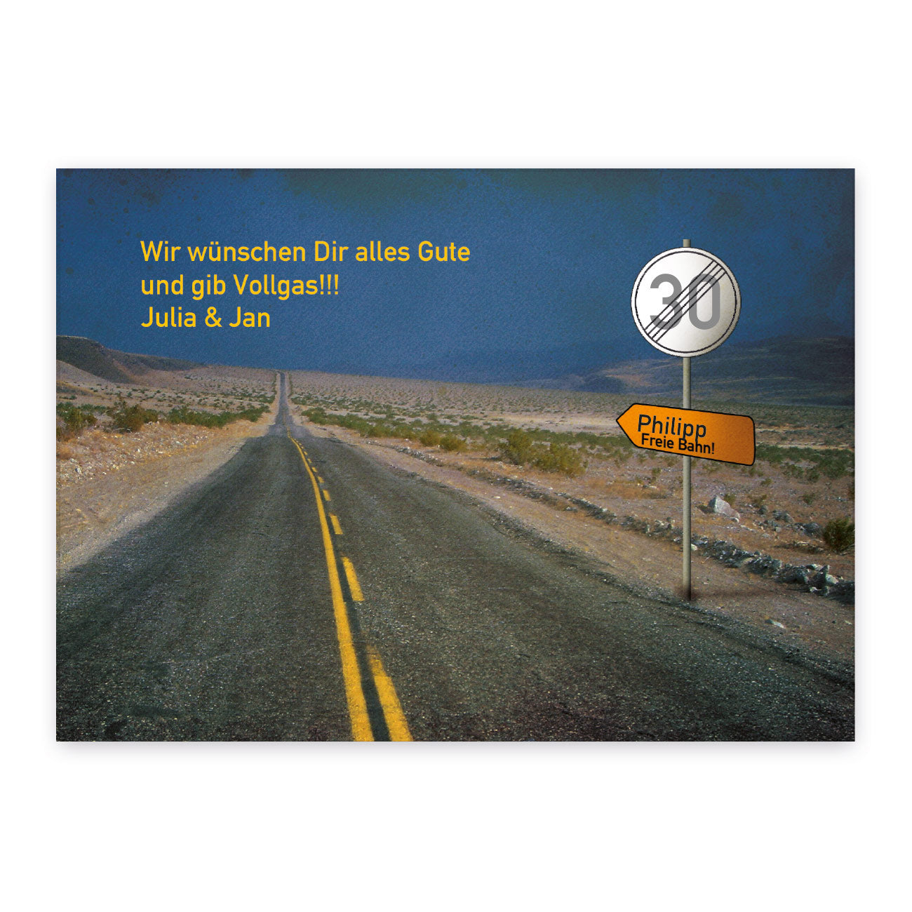 Postkarte zum Geburtstag - Vollgas - Mit Wunschname und -alter
