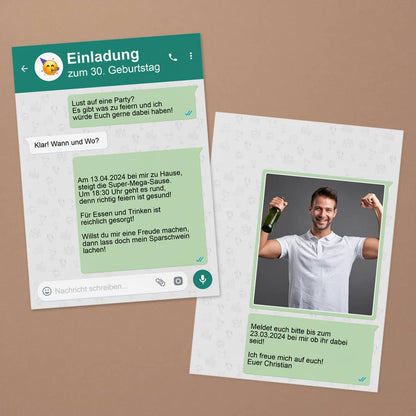 Lustige Einladungskarte zum Geburtstag als Chatverlauf
