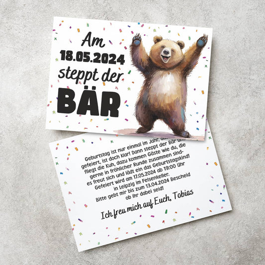 Da steppt der Bär - Einladungskarte mit lustigem Motiv