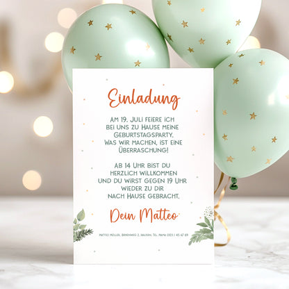 Safari Einladungskarte zum Kindergeburtstag mit Wunschdaten