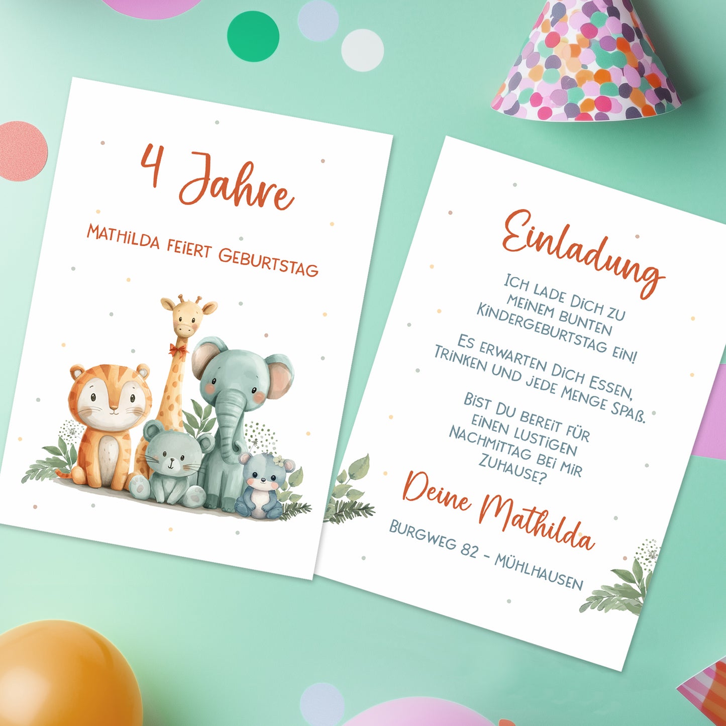 Safari Einladungskarte zum Kindergeburtstag mit Wunschdaten