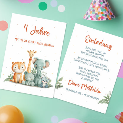 Safari Einladungskarte zum Kindergeburtstag mit Wunschdaten