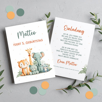 Safari Einladungskarte zum Kindergeburtstag mit Wunschdaten
