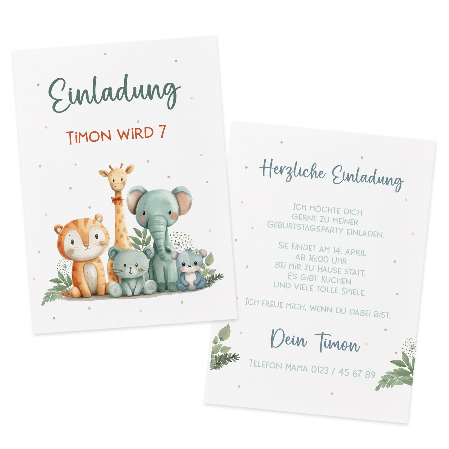 Safari Einladungskarte zum Kindergeburtstag mit Wunschdaten
