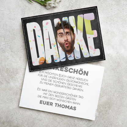 Dankekarte mit Ihrem Foto - verschiedene Hintergründe wählbar