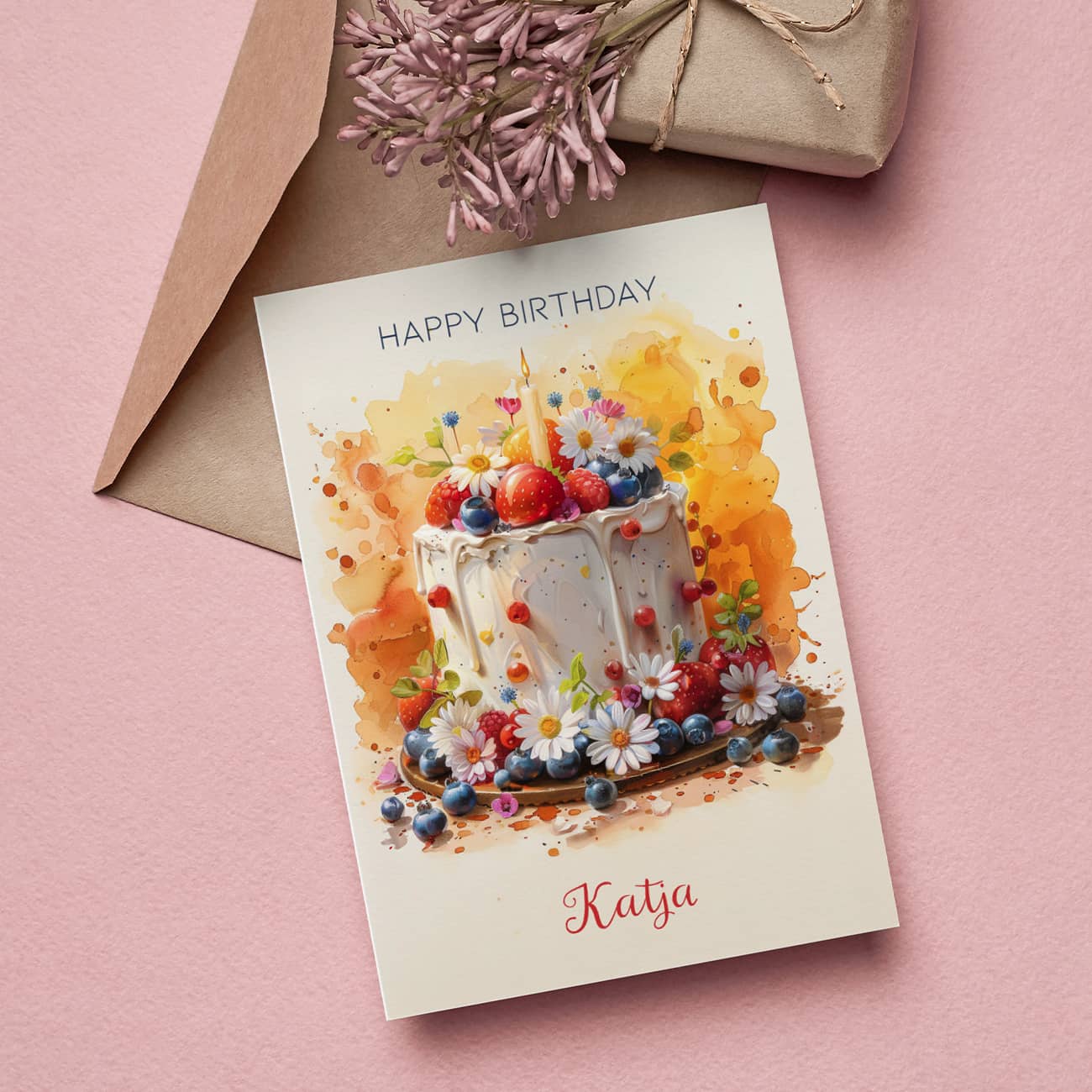 Glückwunschkarte zum Geburtstag mit Torte 