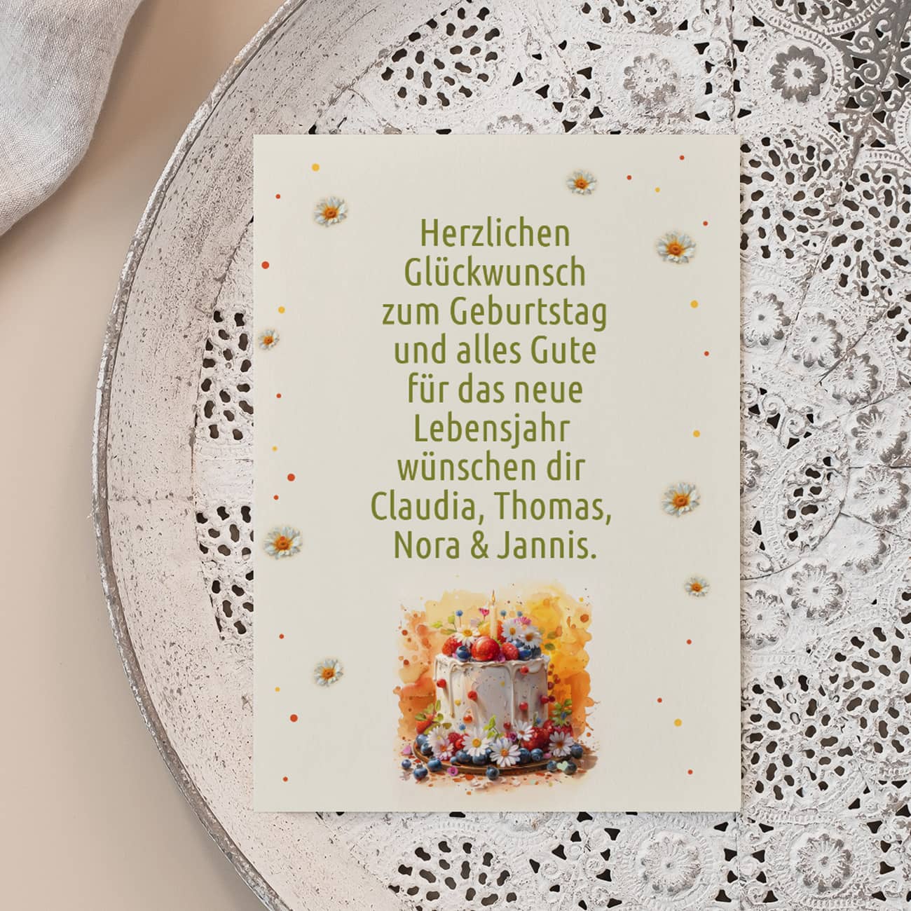 Glückwunschkarte zum Geburtstag mit Wunschtext