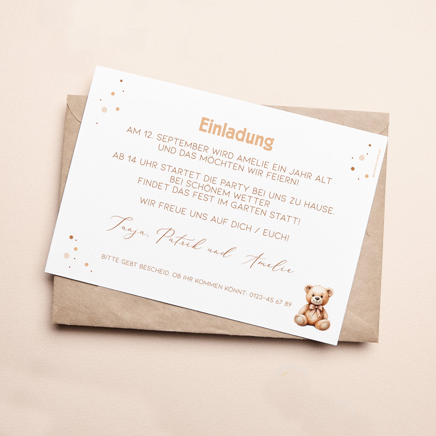 Teddybär Einladungskarte zum Kindergeburtstag mit Foto und Wunschdaten