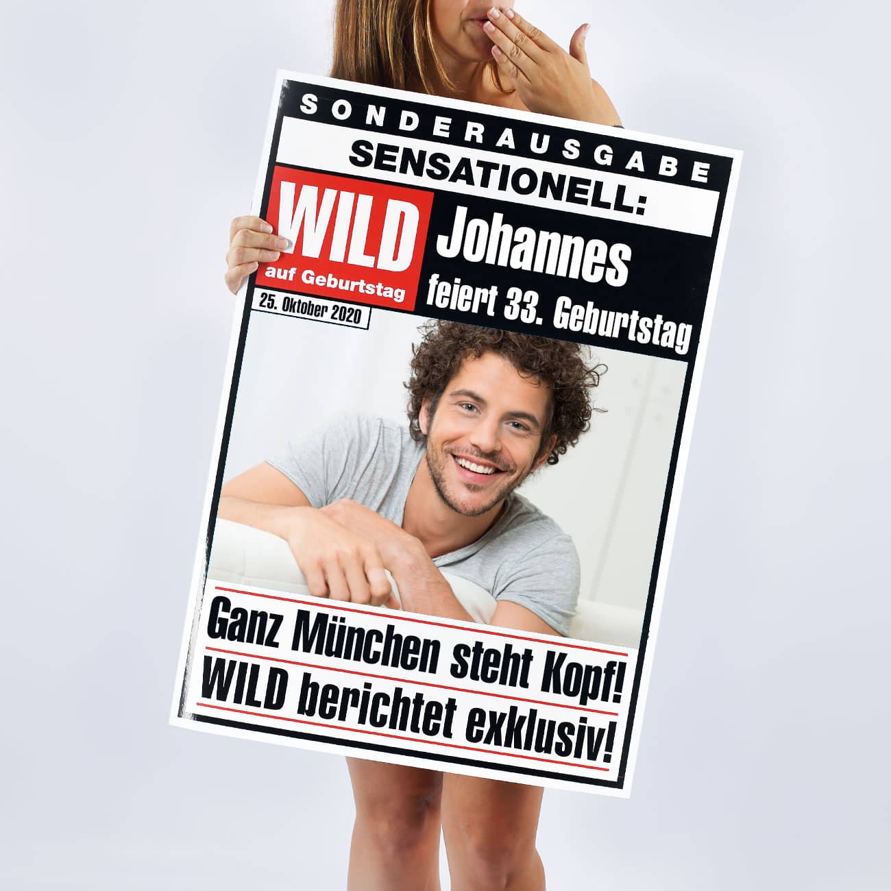 XXL Geburtstagskarte im Stil einer Zeitung mit Foto und Wunschtext