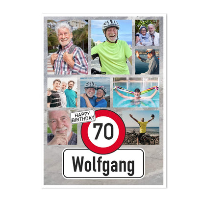 XXL Klappkarte zum Geburtstag mit 9 Fotos und Verkehrszeichen-Motiv