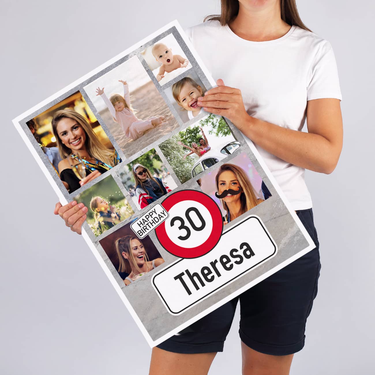 XXL Klappkarte mit Verkehrszeichenmotiv und 9 Wunschfotos