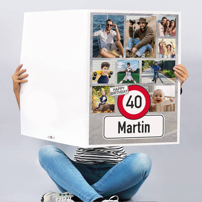 XXL Klappkarte zum Geburtstag mit 9 Wunschfotos und Verkehrszeichen-Motiv